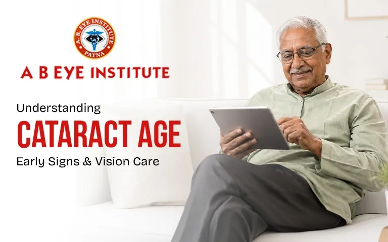 Elderly Man Reading About Cataract Age - AB Eye Institute