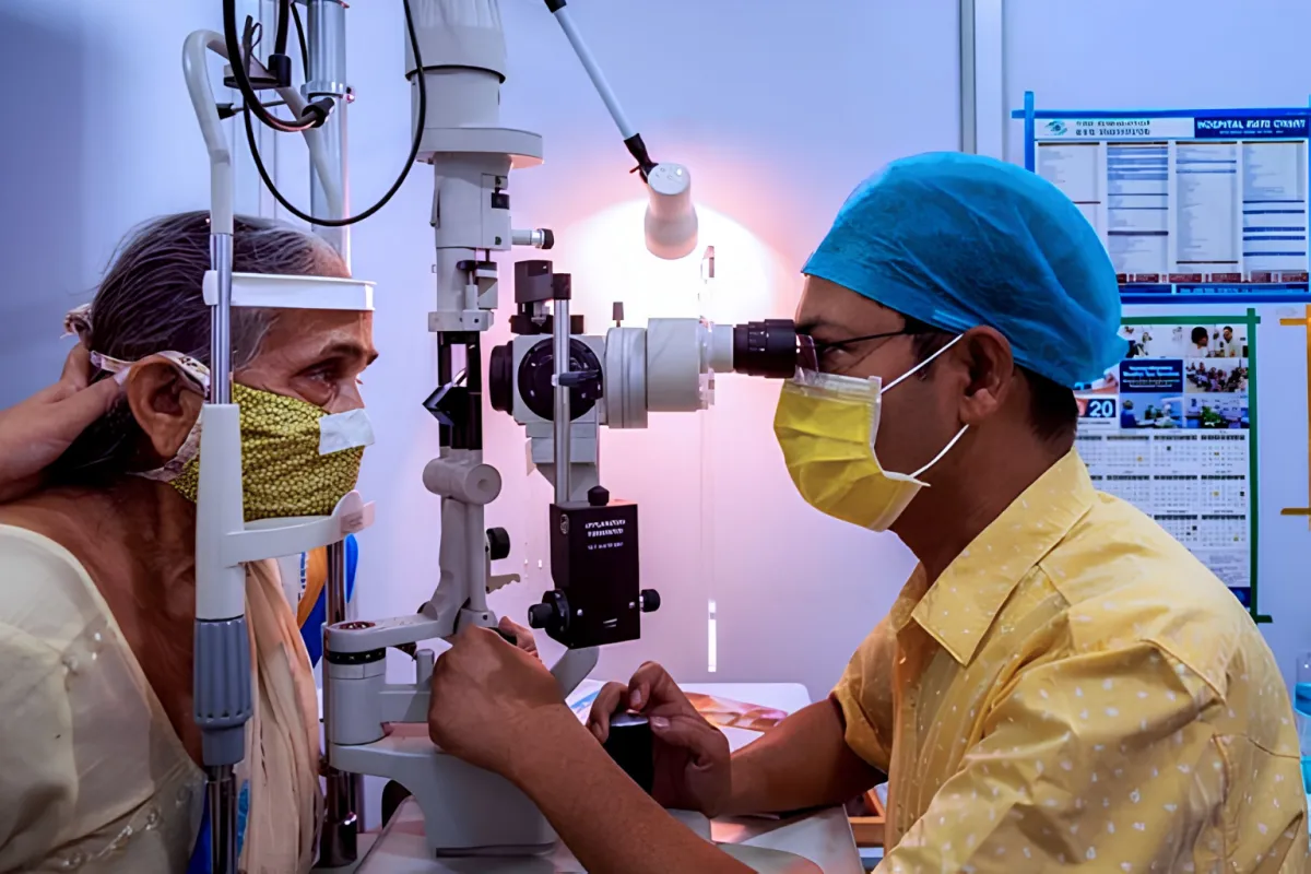 Eye Doctor Examining Patient for Glaucoma at A B Eye Institute Patna