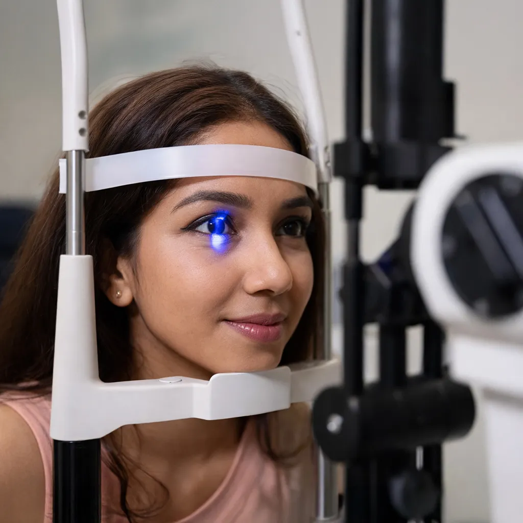 Patient Eye Exam During Keratoconus Recovery at A B Eye Institute